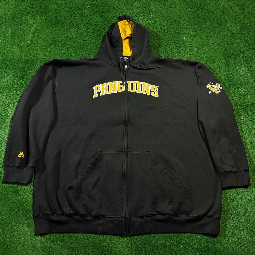 Majestic Pittsburgh Penguins NHL Full Zip Hoodie Black Gold Men's 4XLT 4XL Tall